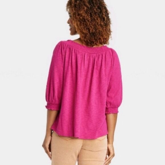 Knox Rose Smocked Bishop Top Women's Magenta NWT Size Medium - Picture 2 of 8